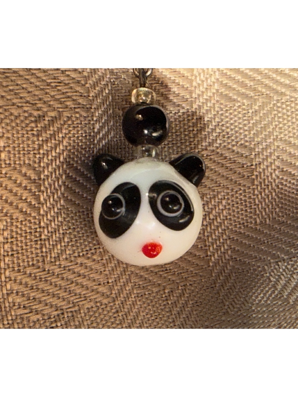 Lampwork Glass Panda Bear Dangle Earrings Black White Beaded Kawaii Handmade
